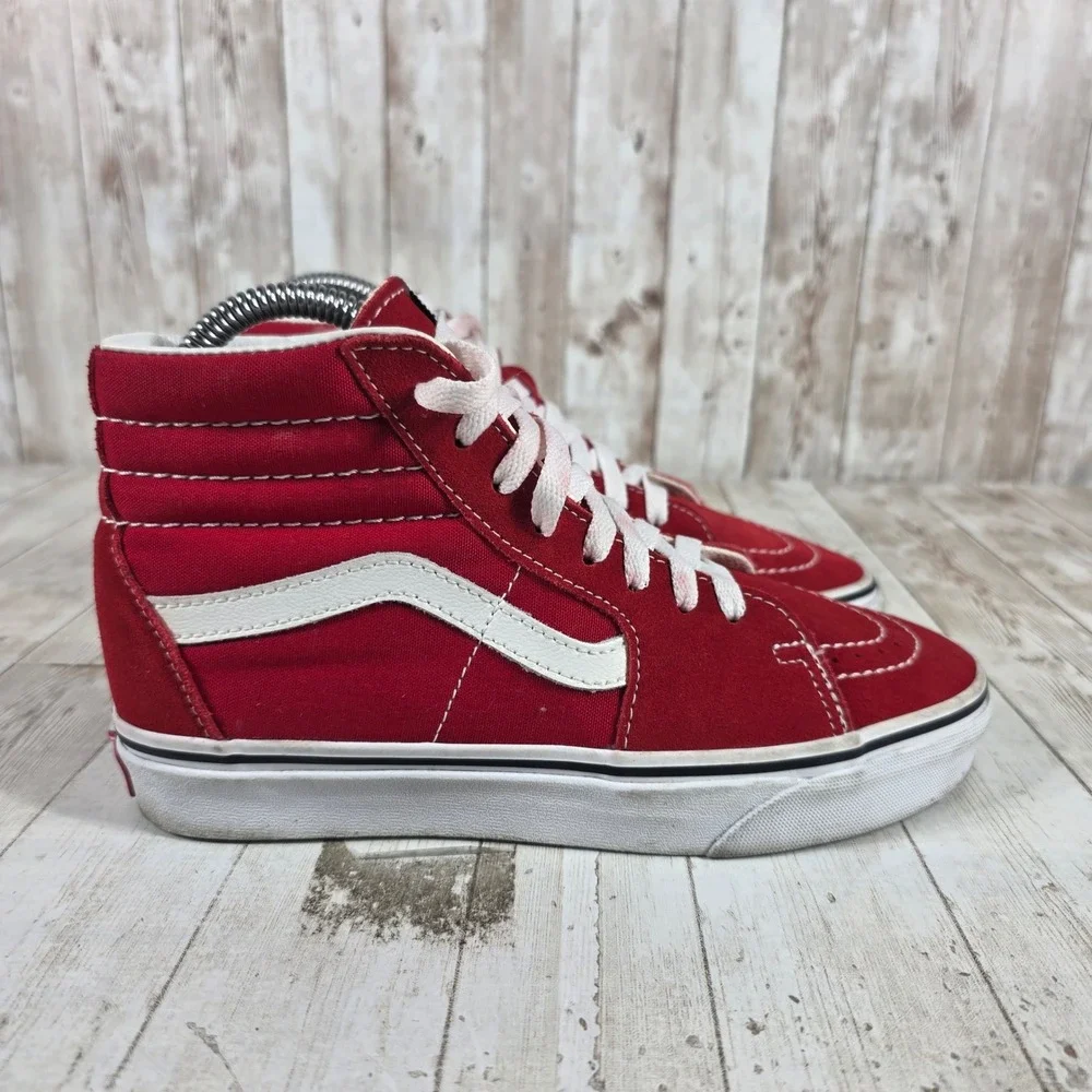 Vans Sk8-Hi Red Suede Canvas High Top‎ Sneakers Womens 6.5 Mens 5.0
